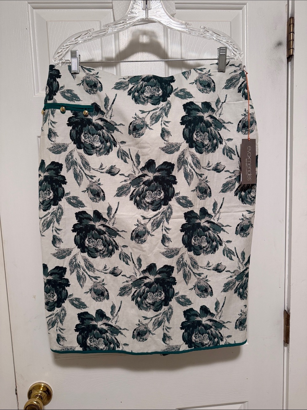 Floral Pencil Skirt in Cream and Teal by Evongloss